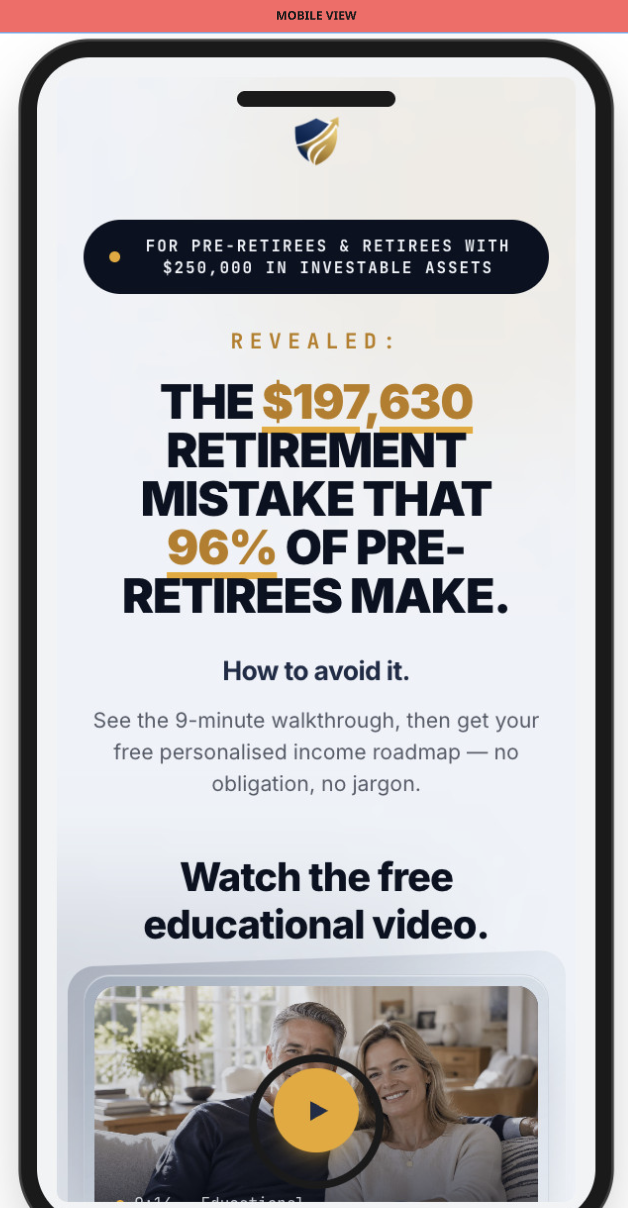 Mobile VSL landing page for pre-retirees